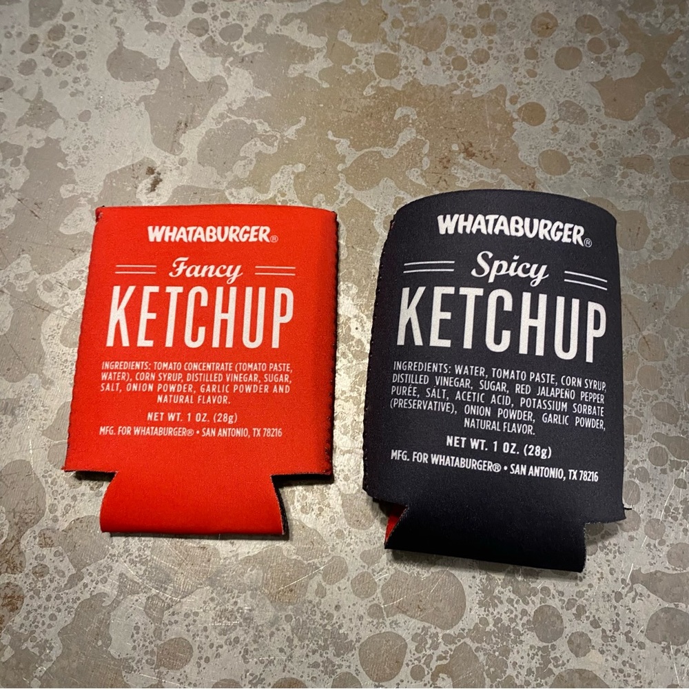 Whataburger Koozies Ketchup Reversible Set of Two Red Black Kooziies NWOT